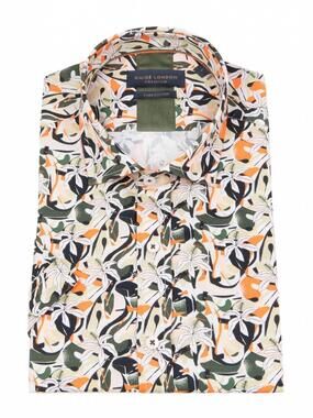 NEW GUIDE LONDON men's button up short sleeve shirt in small palm orange/green